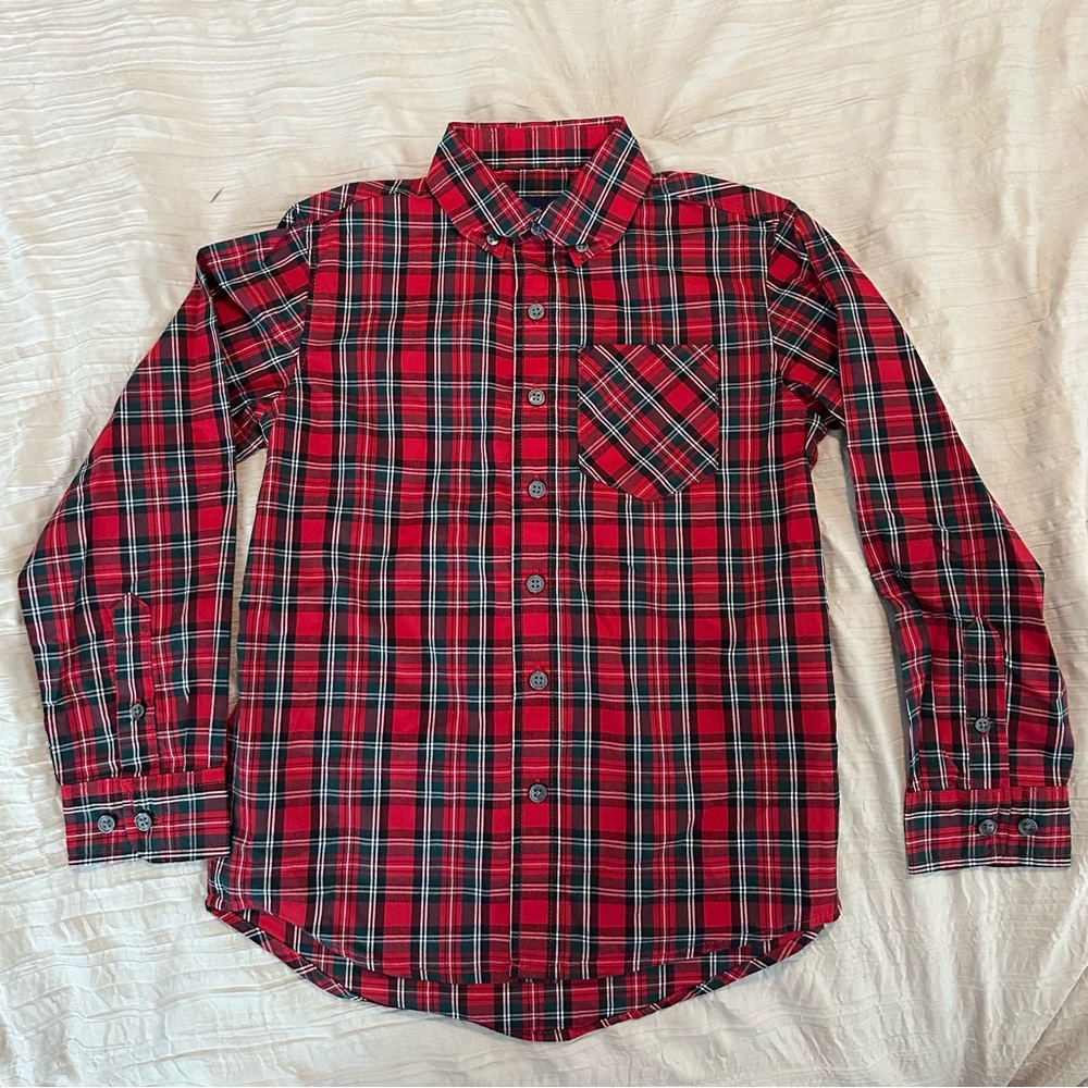 Basic Editions Red and Green Plaid Kids Button-Down Shirt